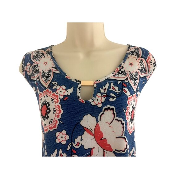 Blue Coral Floral Print Keyhole Neckline Swing Dress Size 2X 18 20 Plus Summer - Picture 2 of 8